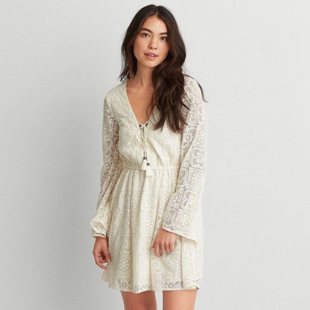 XL White Lace Boho American Eagle Dress